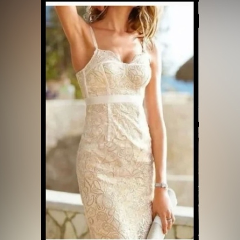 Victoria's Secret Cream/Gold Sheath Midi Dress Spaghetti Strap size 6 EUC!